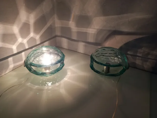 lampada da tavolo design anni 70 doppio vetro forte spessore molato a diamante