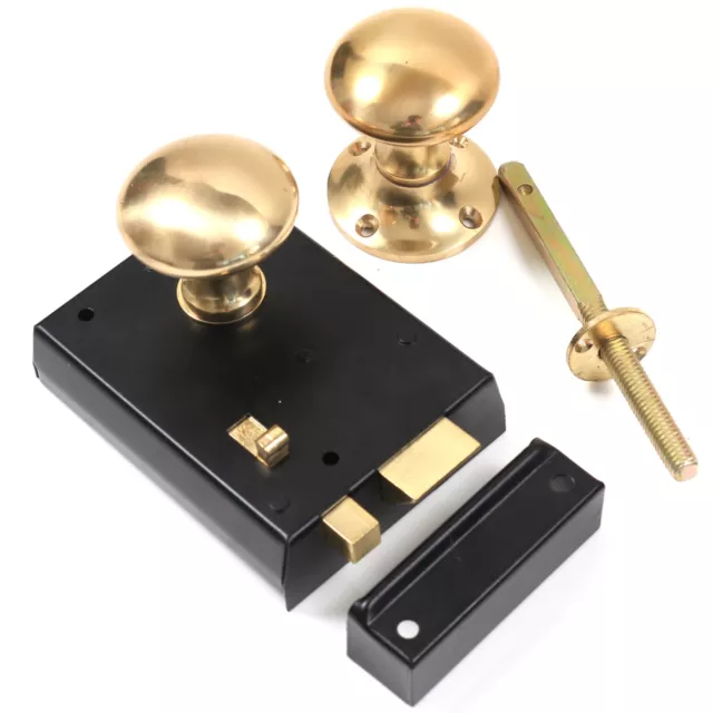 Black & Brass Traditional Rim Lock & Knob Bathroom/Bedroom Dead Bolt Handle Snib