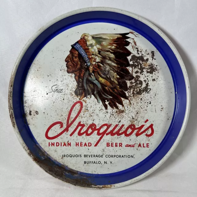 OLD IROQUOIS INDIAN HEAD BEER AND ALE ADVERTISING SERVING TRAY Buffalo New York