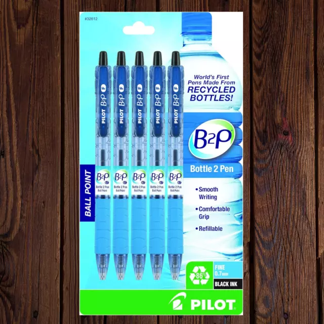 PILOT B2P - Bottle To Pen Refillable & Retractable Ball Point Pen Black, 5-Pack