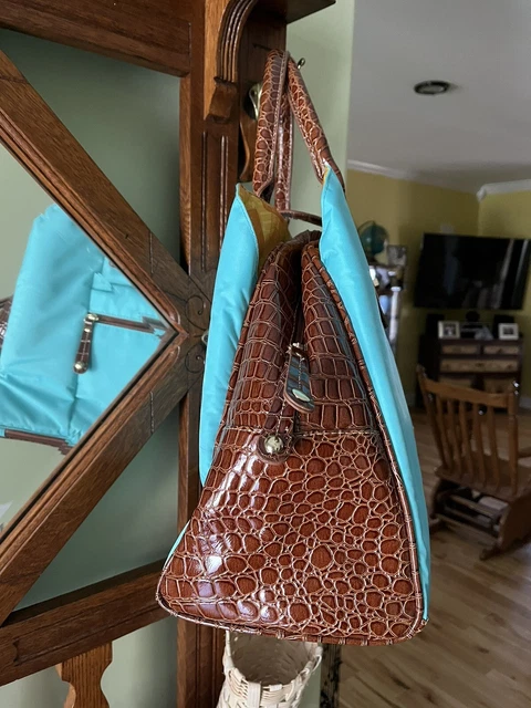 SAMANTHA BROWN Large Turquoise & Brown Croc Travel Tote Bag - TONS Of Pockets! 3