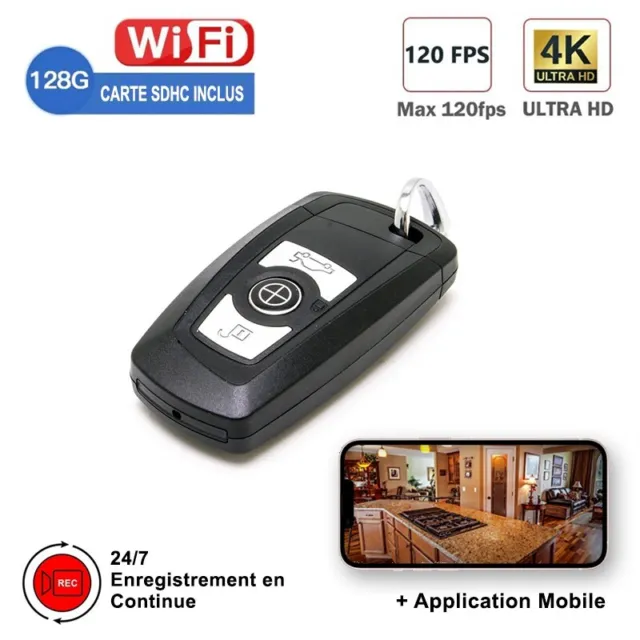 Mini Caméra Cachée Espion Clé de Voiture WIFI Ultra HD 4K 2160p MP4 2h30 Autonom