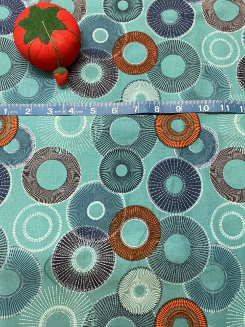 New Turquoise Teal & Orange Starburst Print Cotton Fabric - FQ Or Continuous Cut