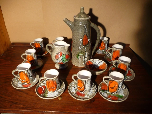 Rare service à café/thé Henriot Quimper antique peint à la main peint à la main - France