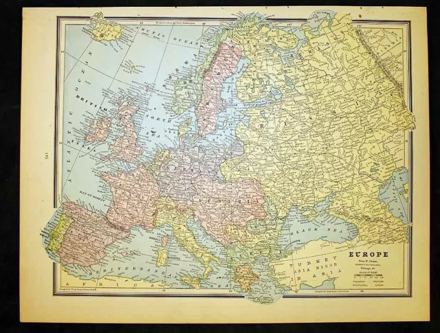 Antique Map 1889 Europe or England and Wales 11" x 14½"