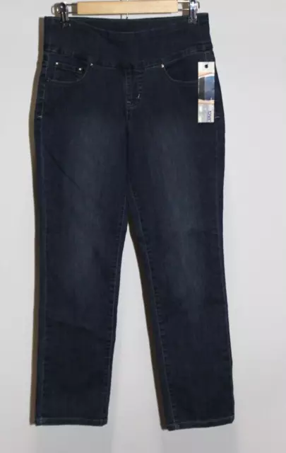 NWT JAG PULL ON JEANS PERI Straight High Rise Womens Sz 8 Short Dark Wash Jeans