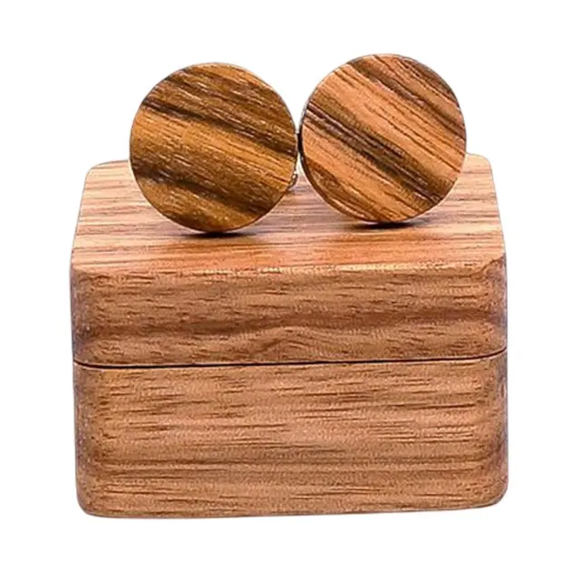 Gemelos redondos de madera rústica con caja organizadora para hombre aniversario boda A