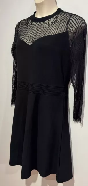 BLACK LONG SHEER Sleeve Short Lace City Chic A- Line Dress Size S Plus ...