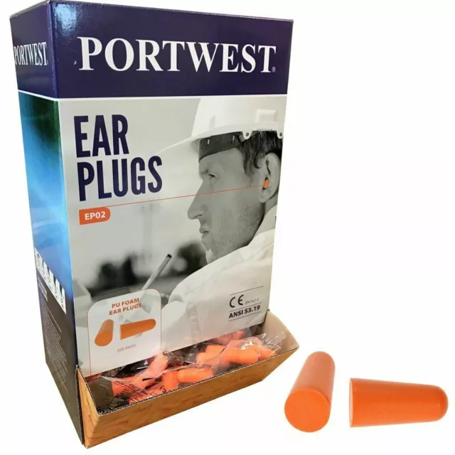 Dispenser Box of 200 Pairs Portwest EP02 PU Foam Ear Plugs foam Ear Defenders