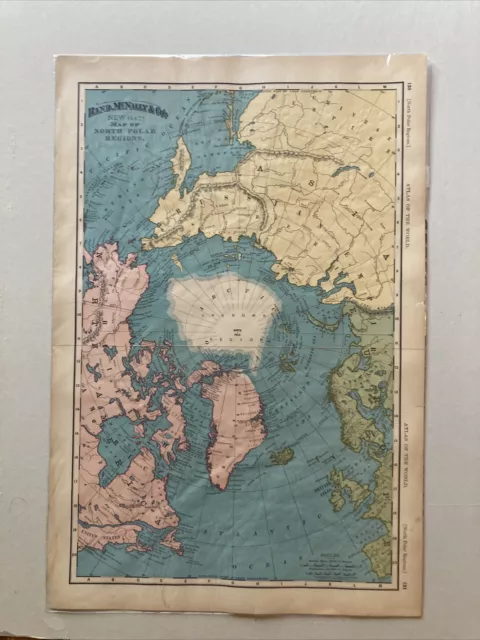 1899 c. North Polar Region Rand McNally Original Standard World Atlas Map