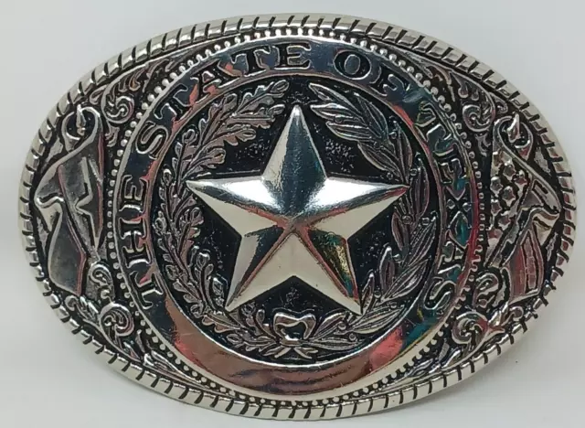 Belt Buckle "THE STATE OF TEXAS"  Estate Find SilverTone and Blacke #J10