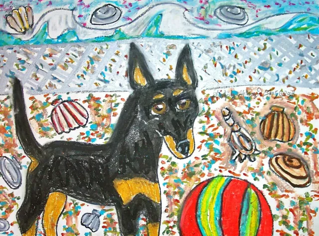 ACEO MANCHESTER TERRIER Beach Party 2.5 x 3.5 Print Art Trading Card DOG ART
