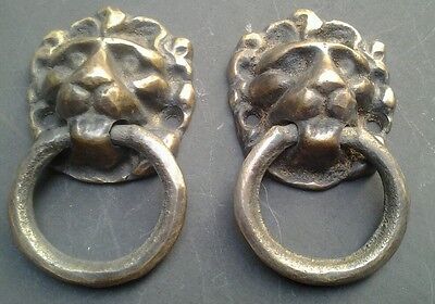 2 vintage antique brass lion head pulls or knockers 1 1/2"wide x 2 5/8"tall #H13