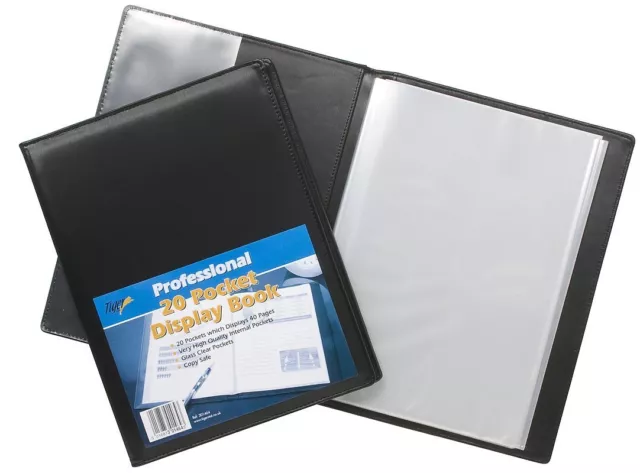 A4 Black Deluxe Satin finish Portfolio 20 Pocket Certificate Display Book Folder