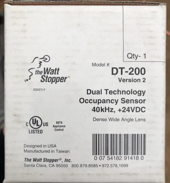 The Watt Stopper DT-200 V2 Dual Technology Occupancy Sensor 40 kHz, +24VDC 