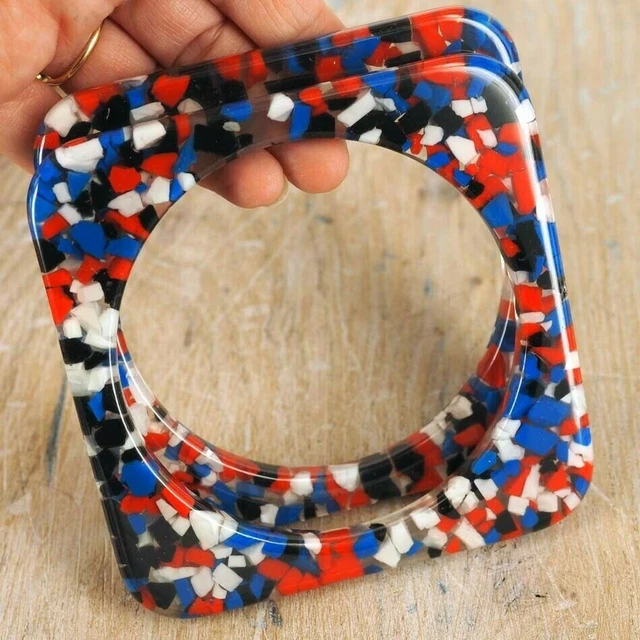 Quadratische Tasche Griffe Paar, geformt mehrfarbig Acryl Handwerk Nähen BH32 2