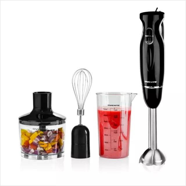 Ovente Immersion Hand Blender Set with 3 Premium Attachments Black HS565B