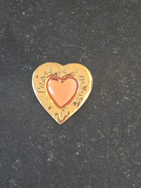 Broche Vintage "I LOVE PARIS" - Métal Doré Émaillé - Année 1945 - Occasion En État Neuf