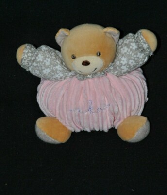 Kaloo Peluche doudou lapin beige boule KALOO 2011 fourrure rose 16/27 cm TTBE 