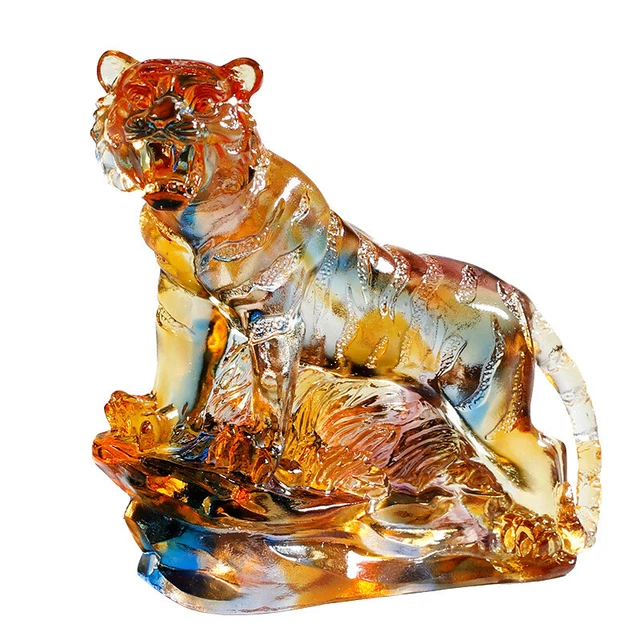 CHINESE LIU LI Crystal Tiger Statue 2022 Zodiac Figurine Feng Shui