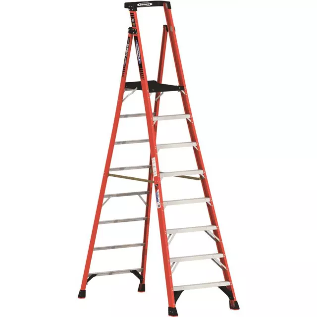 Werner 8 ft Fiberglass Podium Step Ladder ( 14 ft. Reach Height) 300 lb Load Cap