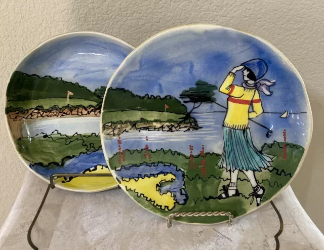 Vintage Set of 2 Art Deco Women golfing plate and bowl 1930s style Rita Watkins