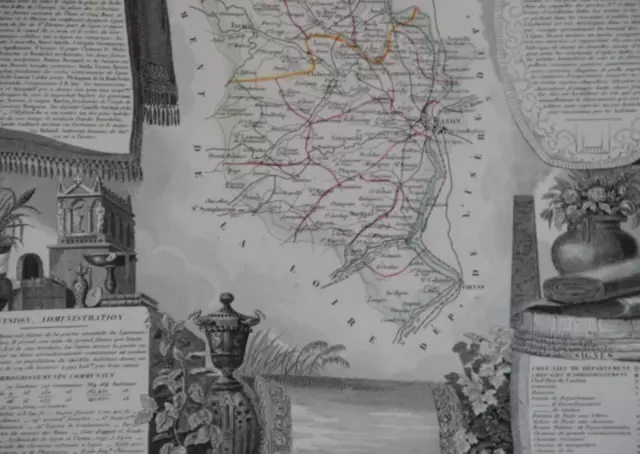 Grande carte Map France 1852 ATLAS LEVASSEUR Ed Combette Département 69 LE RHÔNE 2