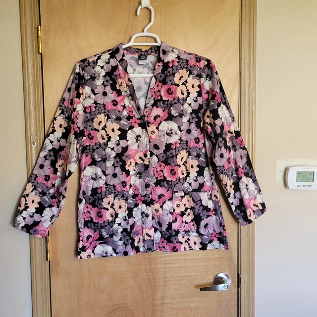 Barco Uniform Large Scrub Top Long Sleeve Floral