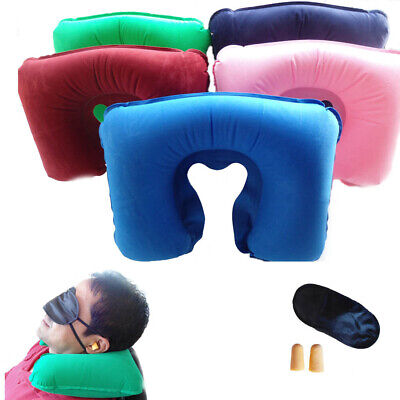 Pillow Travel Neck Support Inflatable Cushion Head RestEar Plug Sleep Mask Soft