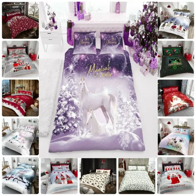 CHRISTMAS DUVET COVER SET Reversible Quilt XMAS Bedding Single Double King Size