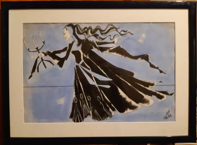 Jan MARA - Maria CASARES dans Macbeth, aquarelle et encre de Chine