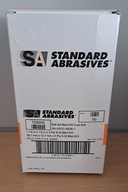 Standard Abrasive Buff & Blend HS Cross Buff 1-1/2" × 1/2" ×3-Ply 8-32 MED