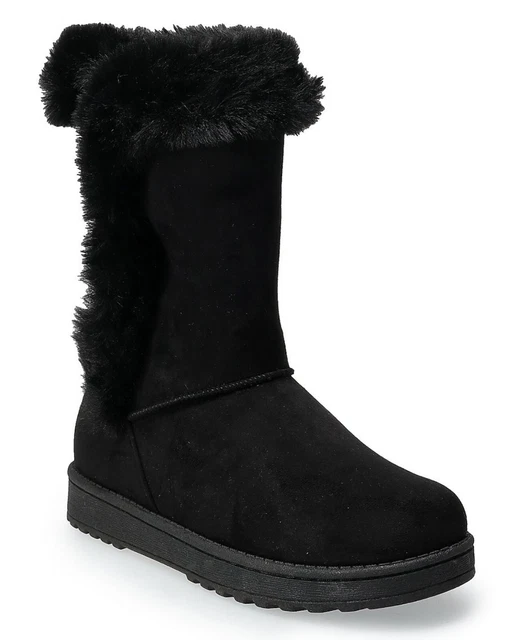 So Abigail Women Winter Faux Fur Slip on Black Boots Size 11 New In Box