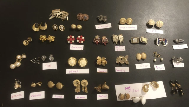 Vintage Signed Earring Lot Monet Kramer Trifair Ben-Amun Carolee Napier Emmons