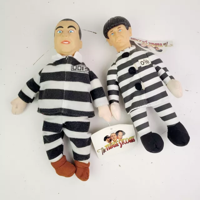 Moe Curly Three Stooges Prison Jail Doll Plush Vintage 1996 1999 w/ Tags Bundle