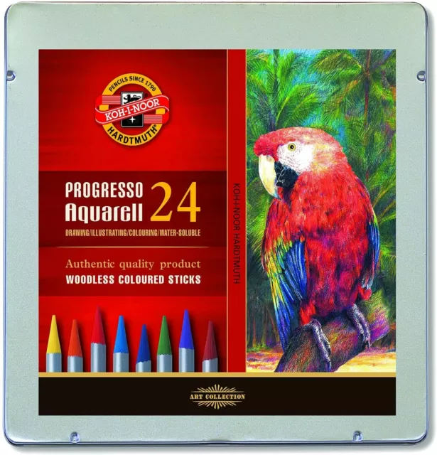 Koh-I-Noor Progresso - Boite neuve de 24 Crayons de Couleur Aquarelle de qualité