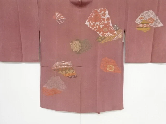 46944# Japanese Kimono / Antique Haori / Urushi / Woven Flower Arabesque