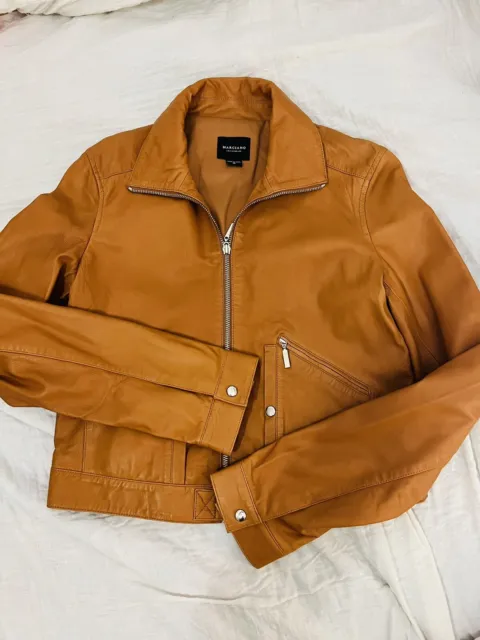 ($378 New) Beautiful Soft Leather Marciano Jacket, Rich Cognac Caramel Brown M