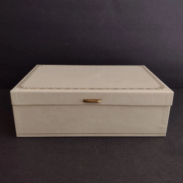 Vtg Mele USA Retro Travel Jewelry Case Box 3 Tier Stacking Velvet Lined Cream
