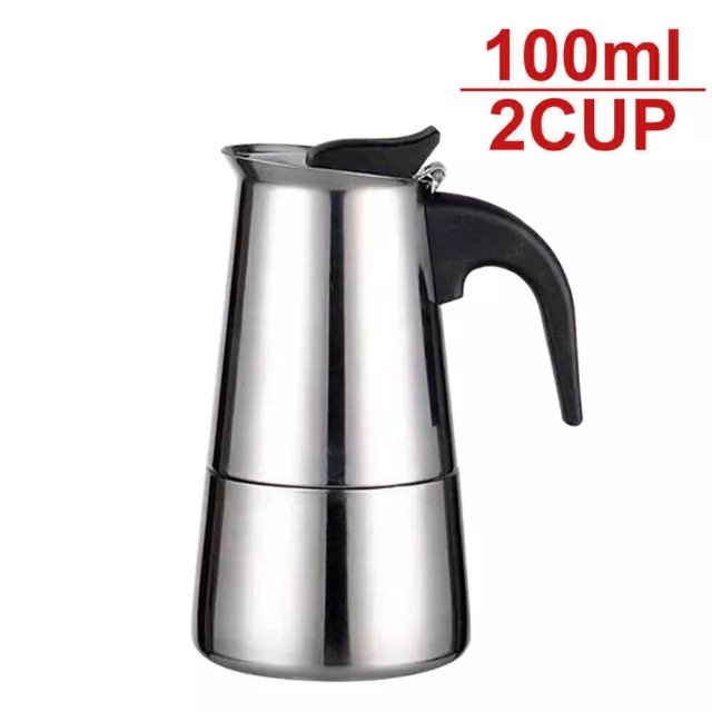 2/4/6 Cup Espresso Maker  Moka Percolator Stove Top Stainless Steel Coffee Maker 3