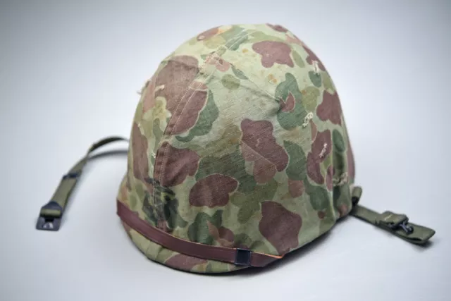 KOREAN WAR U.S. MARINE CORPS HELMET w/LINER & CAMOUFLAGED COVER - NAMED