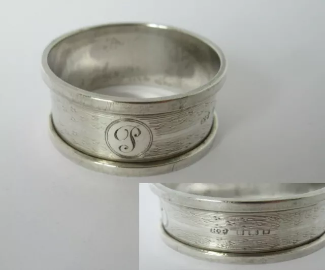 Antique English Sterling Silver Napkin Ring "P" initial engraving, d. 1928