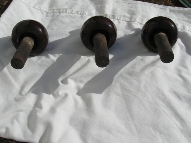 3 Vintage Large Brown Porcelain Ceramic High Voltage Power Line Insulator +Posts 3