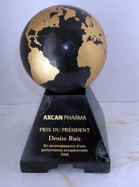 Superbe Globe Terrestre imitation marbre " Prix AXCAN PHARMA" en résine