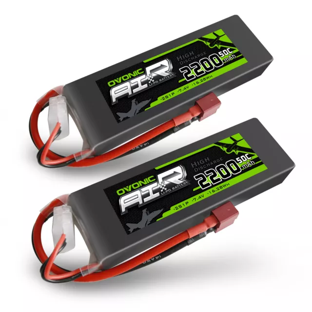 2X OVONIC 7.4V 50C 2S 2200mAh LiPo Akku T Stecker Für Flugzeug Hubschrauber