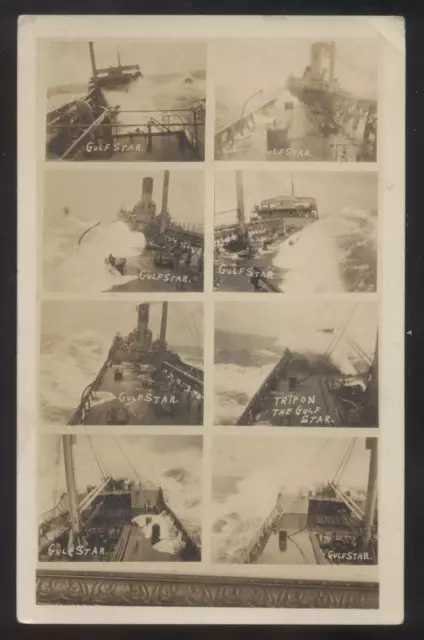 REAL PHOTO Postcard Early 1900's GULF STAR FREIGHTER In Storm Multi-view 1910's