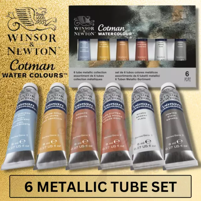 Winsor & Newton Cotman Metallic Watercolour Tube Set, 6 Colours, Gold, Bronze