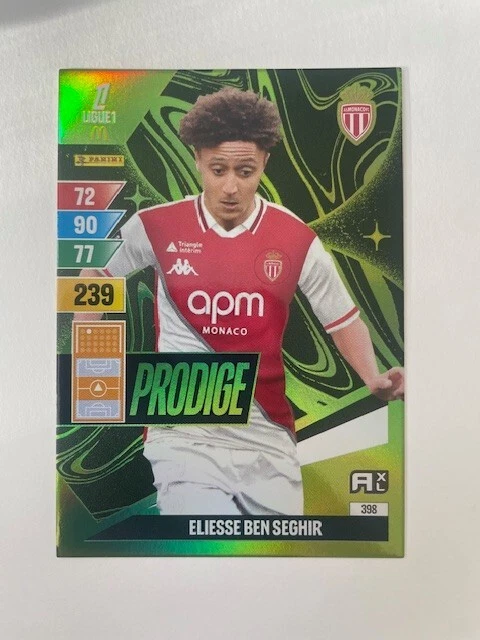 Carte Panini ICONZ Ligue 1 2024/25 - Eliesse Ben Seghir (Monaco) Power-Up Red #/30, édition Limitée