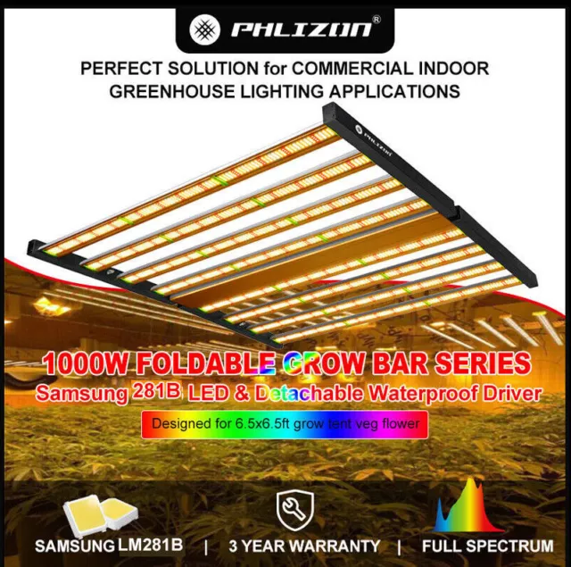 Phlizon 1000W LED Grow Light Bar Full Spectrum for Indoor Plant 6x6ft Veg Flower