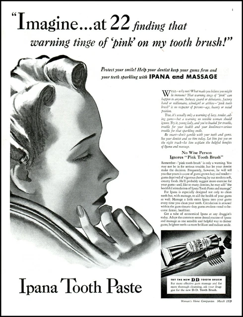 1939 Ipana Tooth Paste Woman Portrait Dental Teeth vintage art print ad  adL45